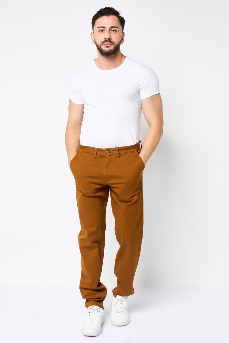 Selected Homme Men Slim Fit Solid Chino Pants, Brown  - Image 2