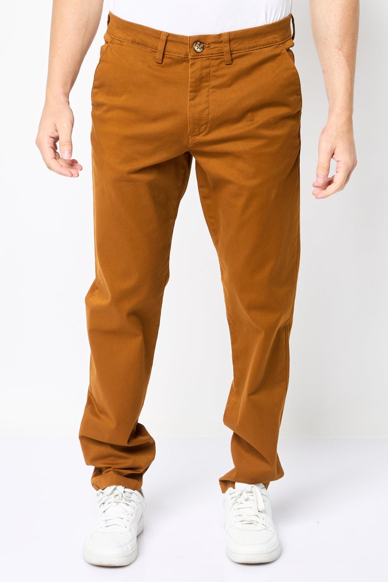 Selected Homme Men Slim Fit Solid Chino Pants, Brown  - Image 1