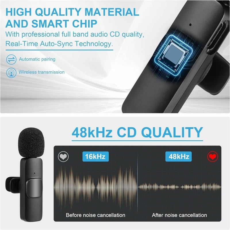 ZAMZIN K9 Wireless Microphone Set, USB-C & Lightning Adapter, Auto Noise Reduction, Multi-Channel Mixing, Interview Mic with Reverb, Rechargeable & Versatile Lapel Mic for Mobile - Image 2