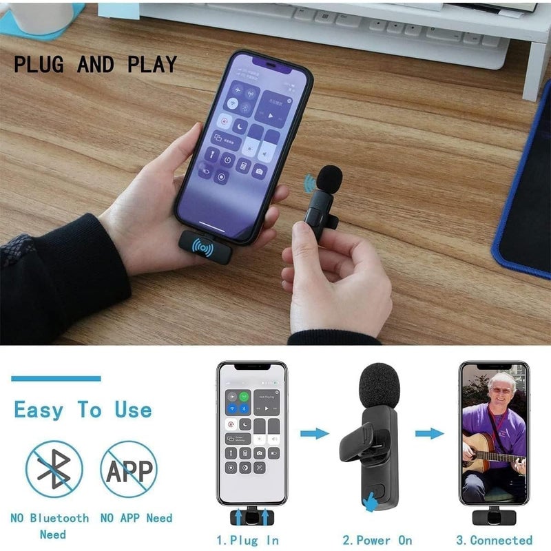 ZAMZIN K9 Wireless Microphone Set, USB-C & Lightning Adapter, Auto Noise Reduction, Multi-Channel Mixing, Interview Mic with Reverb, Rechargeable & Versatile Lapel Mic for Mobile - Image 3