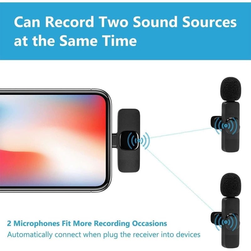 ZAMZIN K9 Wireless Microphone Set, USB-C & Lightning Adapter, Auto Noise Reduction, Multi-Channel Mixing, Interview Mic with Reverb, Rechargeable & Versatile Lapel Mic for Mobile - Image 4