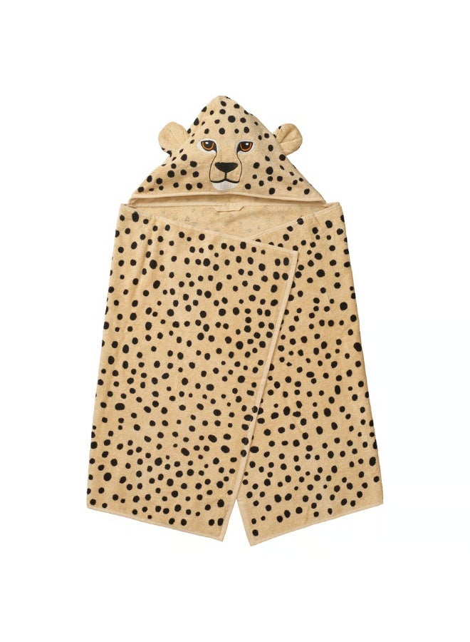 منشفة أطفال بغطاء للرأس – بني فاتح بنقشة الفهد، ‎70×140‎ سم - Image 1