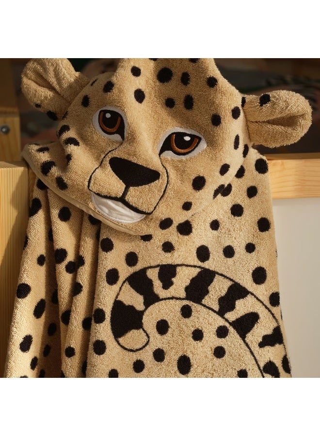منشفة أطفال بغطاء للرأس – بني فاتح بنقشة الفهد، ‎70×140‎ سم - Image 4
