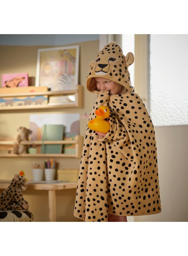 منشفة أطفال بغطاء للرأس – بني فاتح بنقشة الفهد، ‎70×140‎ سم - Image 3