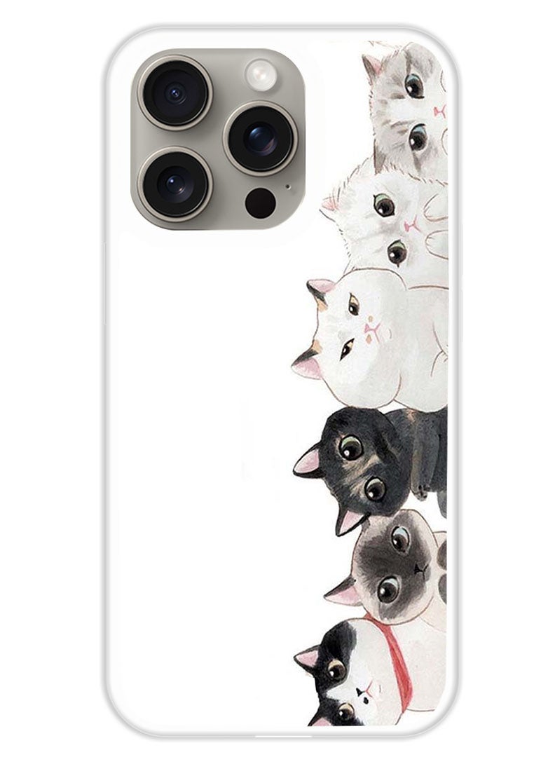 Theodor Protective Case Cover For APPLE IPHONE 15 Pro Cute Cats (White Bumper) - Image 1