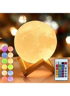 Yoawllty 3D Moon Lamp 16 Colors with 148 Combination Modes, Moon LED Night Light Lamp Gift for Kids, Girls, Bedroom, Home Decor with Remote Control and Wood Stand  - Image 1