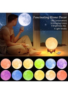 Yoawllty 3D Moon Lamp 16 Colors with 148 Combination Modes, Moon LED Night Light Lamp Gift for Kids, Girls, Bedroom, Home Decor with Remote Control and Wood Stand  - Image 2