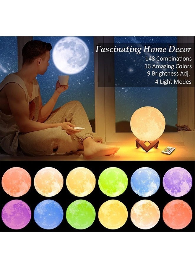 Yoawllty 3D Moon Lamp 16 Colors with 148 Combination Modes, LED Night Light Lamp for Bedroom, Home Decor with Remote Control and Wood Stand  - Image 2