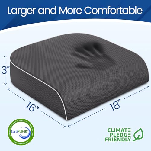 SweetSlubr Seat Cushion for Tailbone Pain Relief Office Chair Cushion Memory Foam Large Chair Cushion with NonSlip Cover for Soft Support at Office Chair Car Seat Airplane GreyLarge - Image 3