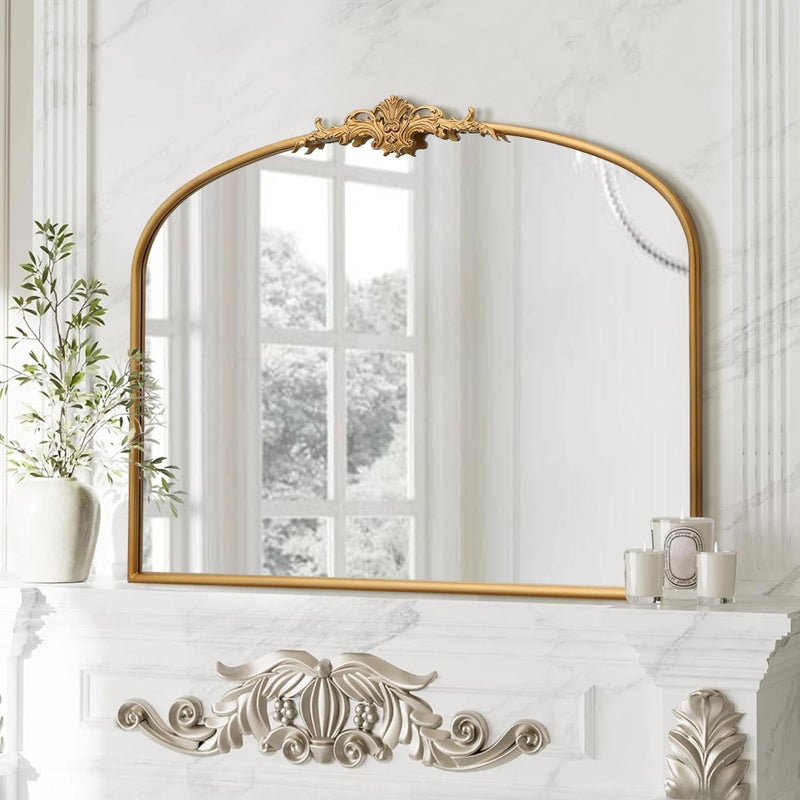 Besdomus Antique Arched Gold Mirror: 40"x29" Large Gleaming Gold Vintage Wall Mounted Mirror - Baroque Traditional Ornate for Bedroom/Bathroom/Fireplace/Entryway - Home Decor for Homemakers - Image 4