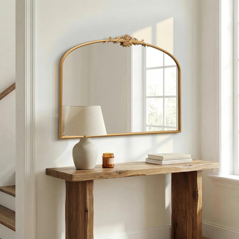 Besdomus Antique Arched Gold Mirror: 40"x29" Large Gleaming Gold Vintage Wall Mounted Mirror - Baroque Traditional Ornate for Bedroom/Bathroom/Fireplace/Entryway - Home Decor for Homemakers - Image 1
