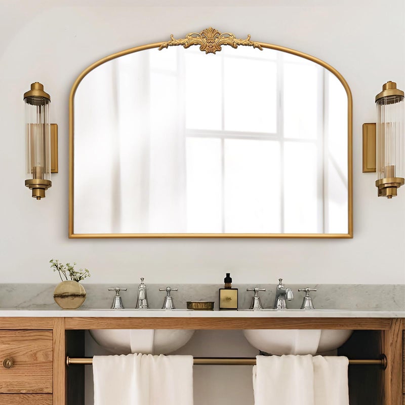 Besdomus Antique Arched Gold Mirror: 40"x29" Large Gleaming Gold Vintage Wall Mounted Mirror - Baroque Traditional Ornate for Bedroom/Bathroom/Fireplace/Entryway - Home Decor for Homemakers - Image 2