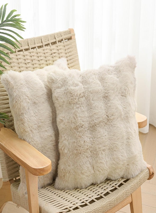 Volcanics Pack of 2 Thick Plush Faux Wool Decorative Throw Pillow Covers 18x18 Inch, Beige Soft Fluffy Faux Fur Cushion Covers for Sofa Bedroom Pillow Shell - Image 4