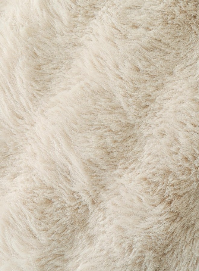 Volcanics Pack of 2 Thick Plush Faux Wool Decorative Throw Pillow Covers 18x18 Inch, Beige Soft Fluffy Faux Fur Cushion Covers for Sofa Bedroom Pillow Shell - Image 2