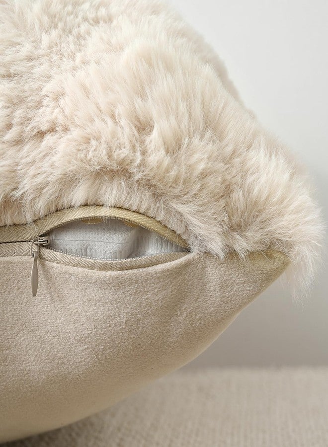 Volcanics Pack of 2 Thick Plush Faux Wool Decorative Throw Pillow Covers 18x18 Inch, Beige Soft Fluffy Faux Fur Cushion Covers for Sofa Bedroom Pillow Shell - Image 3
