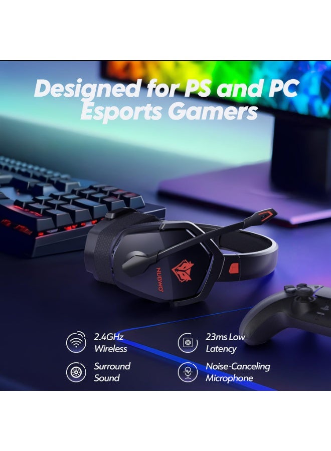 NUBWO G06 Wireless Gaming Headset with Mic for Ps5 Ps4 PC, Zero Interference, 100-Hour Battery All-Day Play, 23ms Sync​ for Fortnite & Call of Duty/FPS Gamers, Triple Mode All Devices Compatible - Red - Image 2