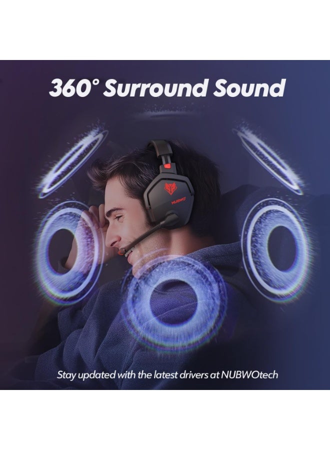 NUBWO G06 Wireless Gaming Headset with Mic for Ps5 Ps4 PC, Zero Interference, 100-Hour Battery All-Day Play, 23ms Sync​ for Fortnite & Call of Duty/FPS Gamers, Triple Mode All Devices Compatible - Red - Image 4