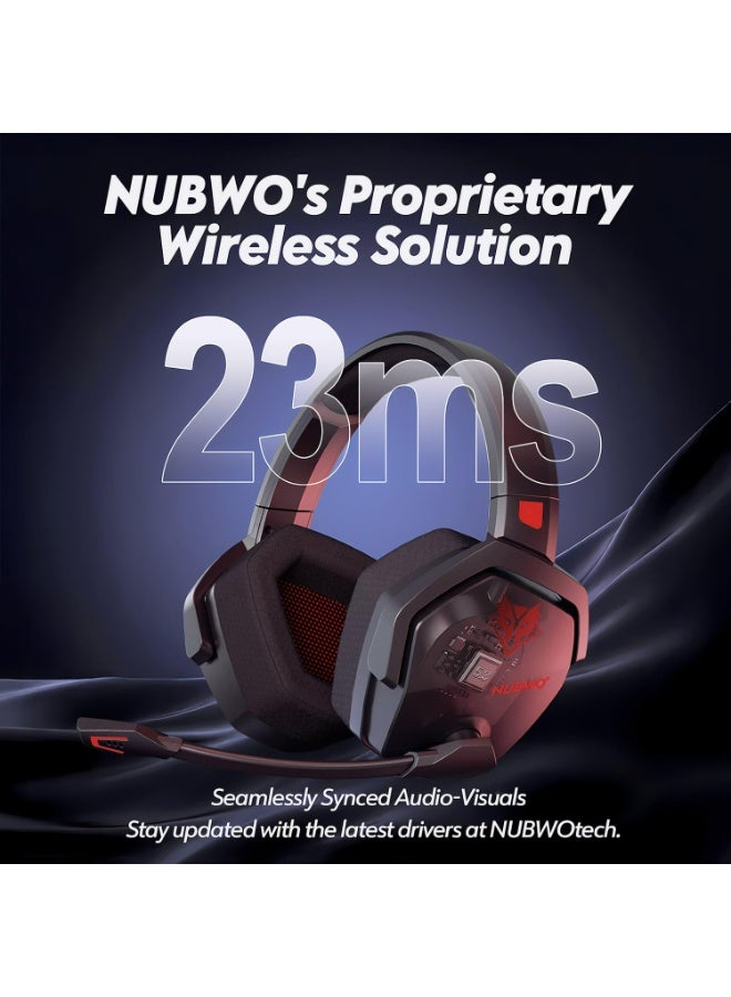 NUBWO G06 Wireless Gaming Headset with Mic for Ps5 Ps4 PC, Zero Interference, 100-Hour Battery All-Day Play, 23ms Sync​ for Fortnite & Call of Duty/FPS Gamers, Triple Mode All Devices Compatible - Red - Image 3