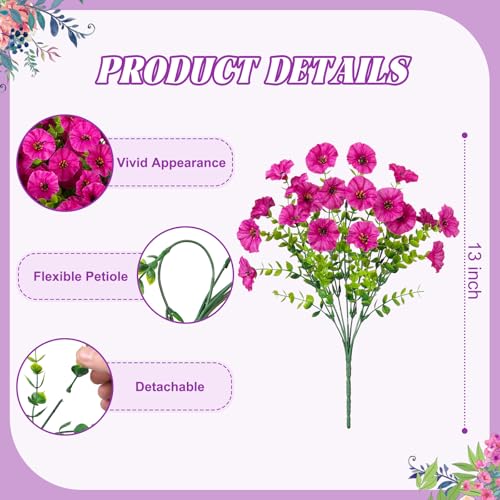 Hrobek Artificial Flowers for Outdoors Decoration, 12 Bundles Fake Plastic Flower Plant, Faux Colorful Silk Morning Glory Eucalyptus for Outside Garden Porch Front Door Decor, Purple - Image 2