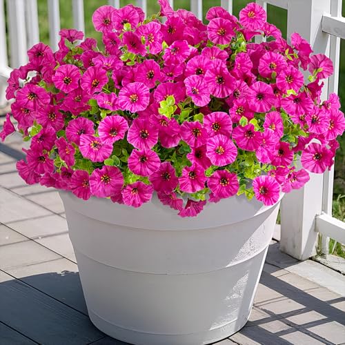 Hrobek Artificial Flowers for Outdoors Decoration, 12 Bundles Fake Plastic Flower Plant, Faux Colorful Silk Morning Glory Eucalyptus for Outside Garden Porch Front Door Decor, Purple - Image 1