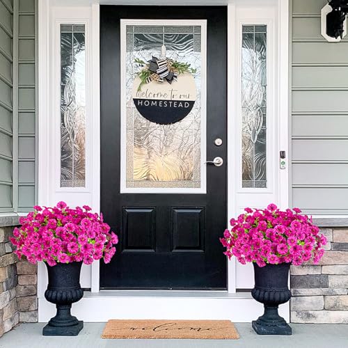 Hrobek Artificial Flowers for Outdoors Decoration, 12 Bundles Fake Plastic Flower Plant, Faux Colorful Silk Morning Glory Eucalyptus for Outside Garden Porch Front Door Decor, Purple - Image 5