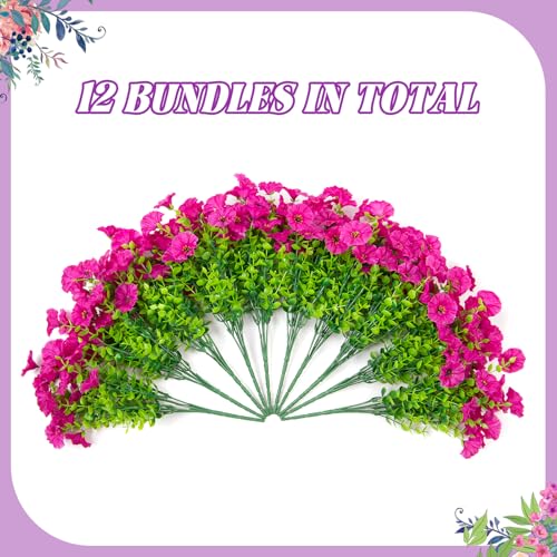 Hrobek Artificial Flowers for Outdoors Decoration, 12 Bundles Fake Plastic Flower Plant, Faux Colorful Silk Morning Glory Eucalyptus for Outside Garden Porch Front Door Decor, Purple - Image 3