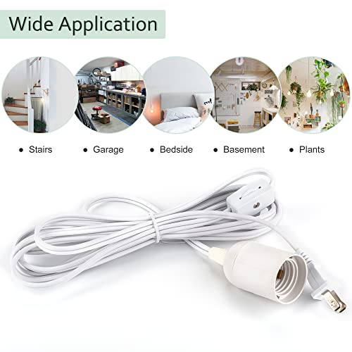 JACKYLED Extension Hanging Lantern Cord Cable UL 2-Pack 12Ft 360W with E26 E27 Socket Gear Switch + Hooks + 2-Prong US AC Power Plugs, Extra Lighting for Garage, Closet, Dark Corner, Plants - Image 4