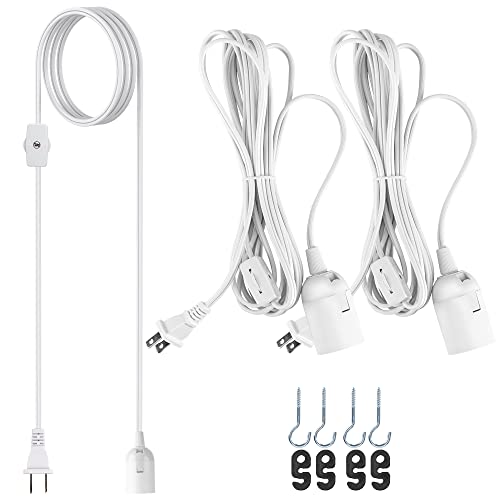 JACKYLED Extension Hanging Lantern Cord Cable UL 2-Pack 12Ft 360W with E26 E27 Socket Gear Switch + Hooks + 2-Prong US AC Power Plugs, Extra Lighting for Garage, Closet, Dark Corner, Plants - Image 1
