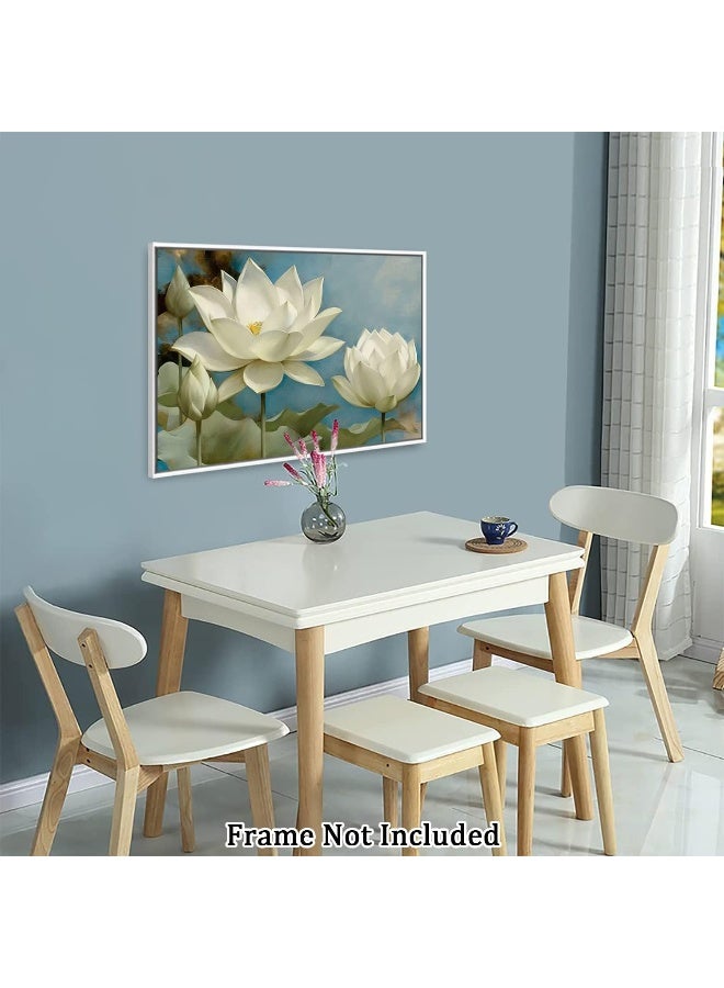 Home Trove Oitrela Canvas Prints Wall Art For Home and Office Wall Decoration White Lotus Canvas Artwork Print Painting Picture Flowers Modern Abstract Unframe Wall Art for Living Room Bedroom Kitchen 16x24inch  - Image 4