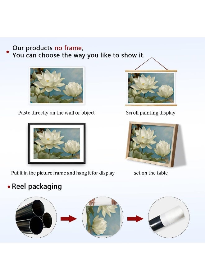 Home Trove Oitrela Canvas Prints Wall Art For Home and Office Wall Decoration White Lotus Canvas Artwork Print Painting Picture Flowers Modern Abstract Unframe Wall Art for Living Room Bedroom Kitchen 16x24inch  - Image 2