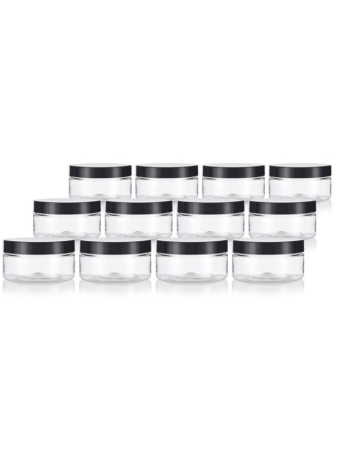 JUVITUS JUVITUS 8 oz Clear Plastic Low Profile Jar with Black Smooth Lids (12 Pack)  - Image 1
