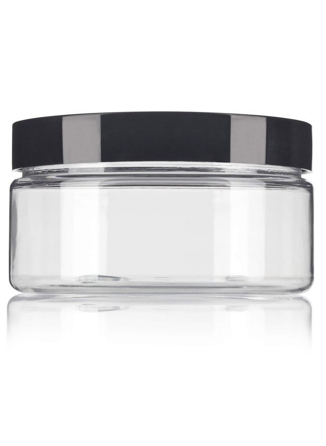 JUVITUS JUVITUS 8 oz Clear Plastic Low Profile Jar with Black Smooth Lids (12 Pack)  - Image 3
