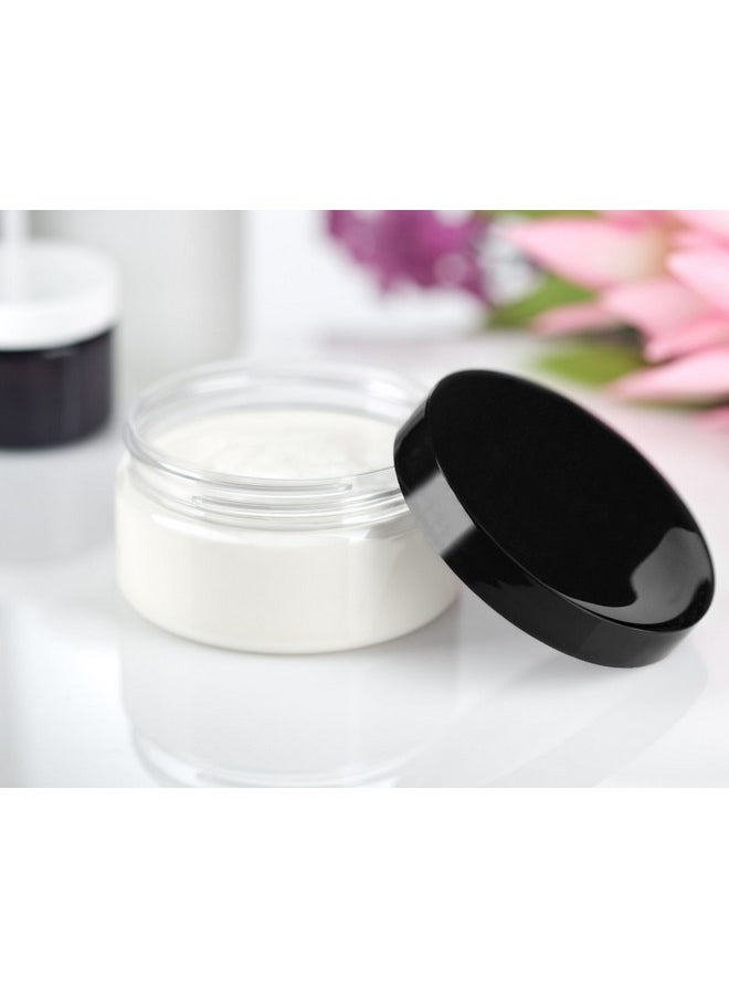JUVITUS JUVITUS 8 oz Clear Plastic Low Profile Jar with Black Smooth Lids (12 Pack)  - Image 4