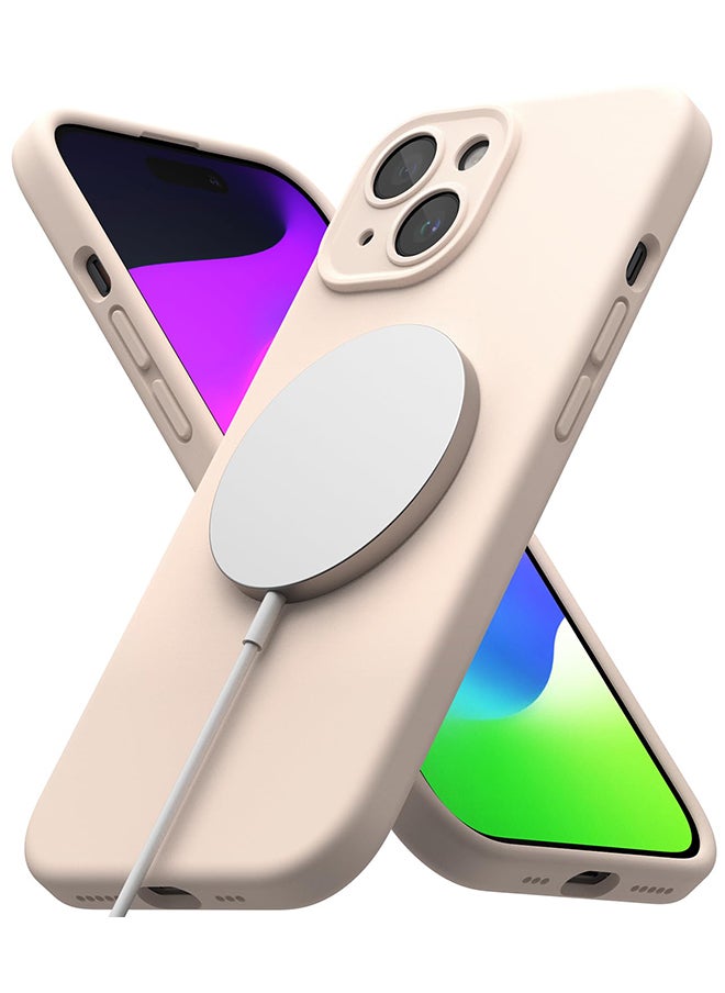 Rearth - Silicone Magnetic Compatible with iPhone 15 Plus Case Cover Powerful Magnet Long Lasting Silky Feel Anti-Fingerprint Back Cover - Pink Sand - Image 1