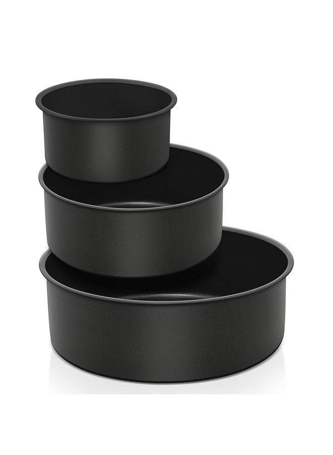 E-far طقم قوالب كعك عميقة من 3 (4/6/8 بوصة) قوالب كعك دائرية غير لاصقة من الفولاذ المقاوم للصدأ للخبز كعك الزفاف بطبقة غير سامة ونواة من الفولاذ المقاوم للصدأ جوانب عميقة ومستقيمة - Image 2