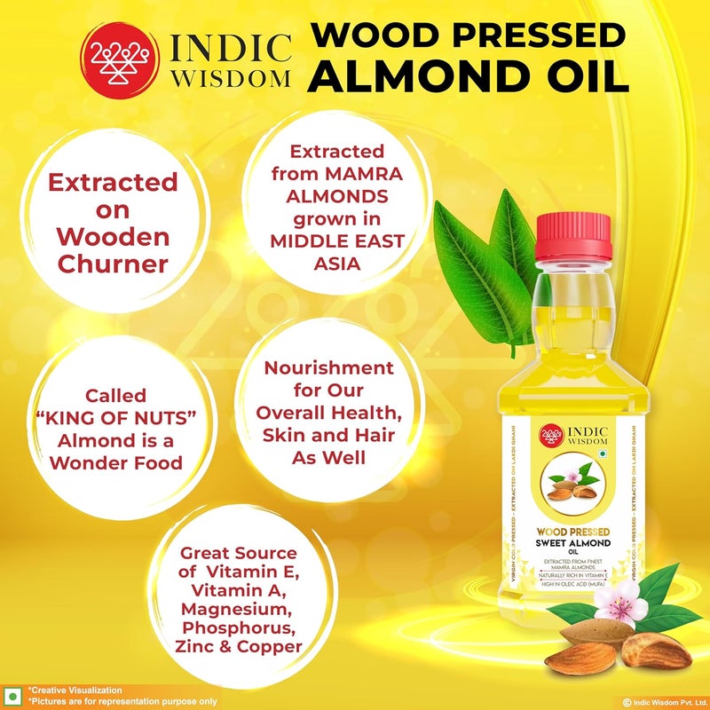 IndicWisdom Wood Pressed Sweet Almond Oil 200 ml Cold Pressed Sweet Almond Oil Extracted on Wooden Churner - Image 5