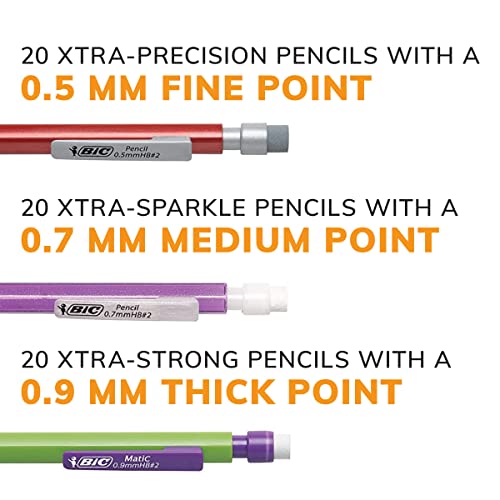 BIC Mechanical Pencil Variety Pack, Number 2 Mechanical Pencils With Erasers, Fine Point (0.5mm), Medium Point (0.7mm) and Thick Point (0.9mm), 60 Count, Bulk Mechanical Pencils for School or Work - Image 4