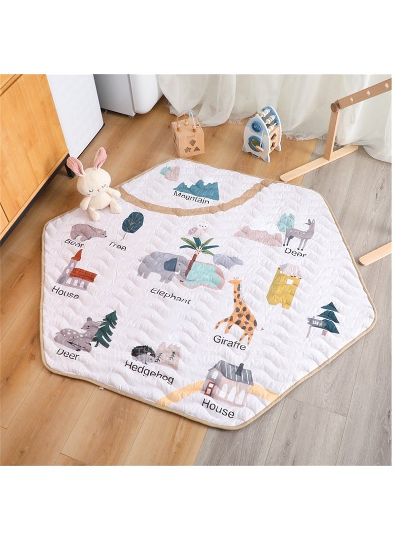 Baby Crawling Mat, Hexagon Playpen Mat Soft Area Rug, Baby Playmat, Non-Slip Kids Rug with Cute Woodland Animals for Nursery Room - Image 4