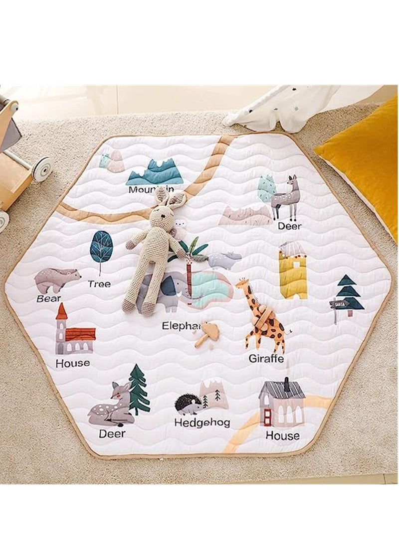 Baby Crawling Mat, Hexagon Playpen Mat Soft Area Rug, Baby Playmat, Non-Slip Kids Rug with Cute Woodland Animals for Nursery Room - Image 5