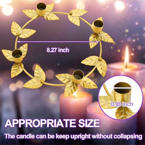 Threehoney Christmas Advent Wreath Candle Holder with 4 Candles Set Advent Wreath Ring Metal Ring Candle Stand Purple Pink 10 x 78 Taper Candles for Christmas Home Church Table Centerpiece DecorGold - Image 3