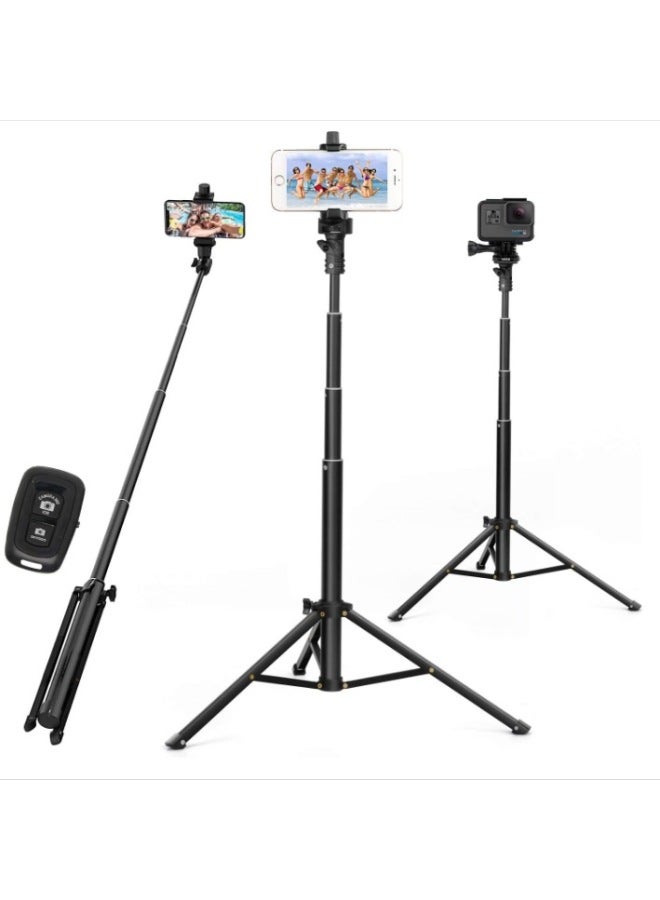 Adjustable Aluminum Alloy 1.6m Tripod Selfie Stick With Bluetooth Function For Sports Cameras And Mobile Phones Universal Support-Color:1.6m Mobile Phone Tablet Clip Bluetooth  - Image 1