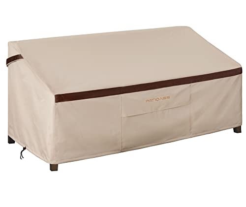 PATIOASIS Patio Loveseat Covers Outdoor Furniture Waterproof Garden Deep Sofa Cover 62inch x 38inch x 35inch (L x W x H) Lawn 2-Seater Sofa Covers with Air Vent Beige & Brown - Image 1