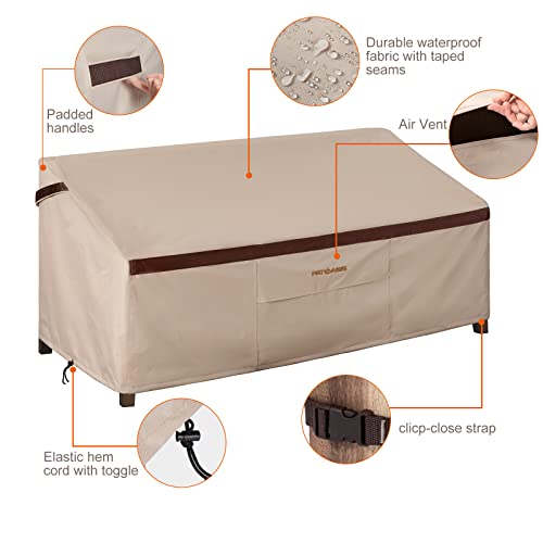 PATIOASIS Patio Loveseat Covers Outdoor Furniture Waterproof Garden Deep Sofa Cover 62inch x 38inch x 35inch (L x W x H) Lawn 2-Seater Sofa Covers with Air Vent Beige & Brown - Image 4