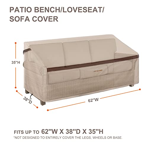 PATIOASIS Patio Loveseat Covers Outdoor Furniture Waterproof Garden Deep Sofa Cover 62inch x 38inch x 35inch (L x W x H) Lawn 2-Seater Sofa Covers with Air Vent Beige & Brown - Image 3
