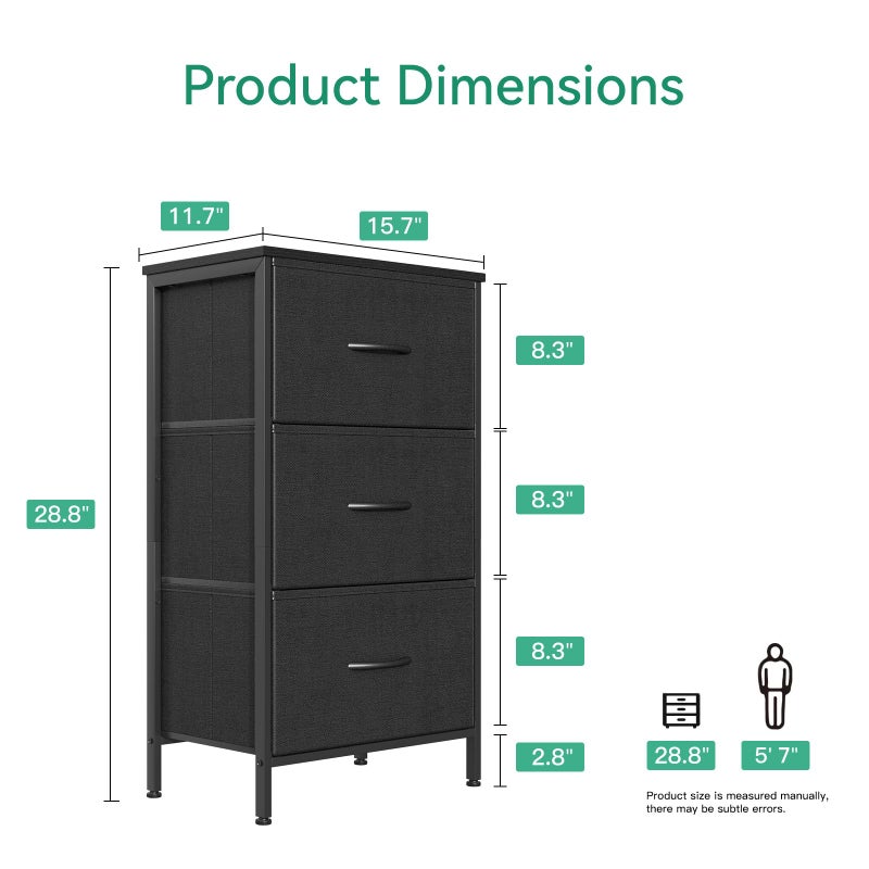 AODK Dresser for Bedroom Nightstand Small Dressers Chest of Drawers End Table for Living Room, Closet Dresser with 3 Storage Drawers Organizer Clothes, Black - Image 3