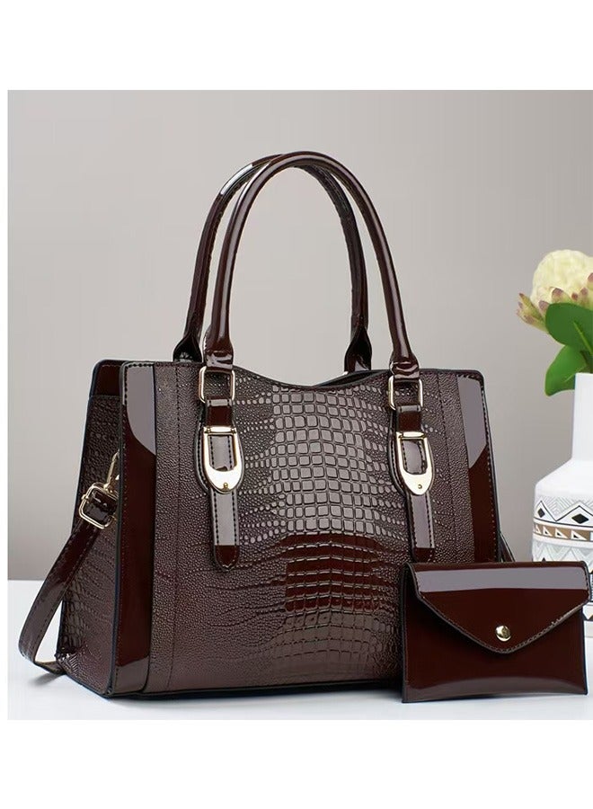 JCB CHIC 2pcs Luxurious Glossy Crocodile Print Handbag Set ，Crossbody Bag Luxury Brand Designer Tote bag Large Capacity Casual Shoulder Bag Urban Commuting Shopping Bag(603#) - Image 1