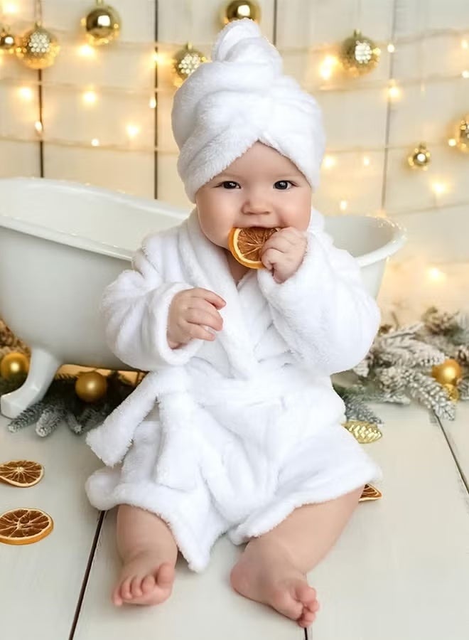 Newborn Baby Photography Props Set, 0–6 Months Infant Hooded Towels Bathrobe Towel  Combo, Baby Cute Towel with Hair Towel Wrap, Baby Photo Outfit Accessories, Baby Bath Towels Set Suitable for Boys & Girls (White) - Image 3