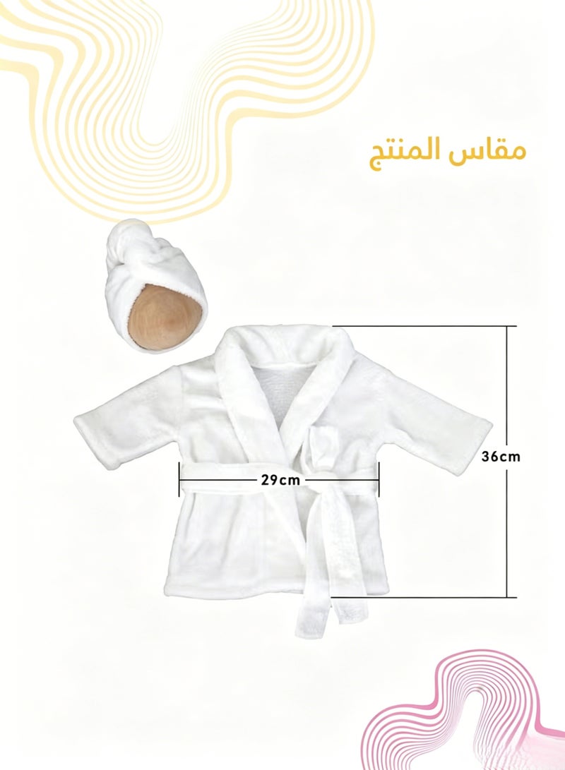 Newborn Baby Photography Props Set, 0–6 Months Infant Hooded Towels Bathrobe Towel  Combo, Baby Cute Towel with Hair Towel Wrap, Baby Photo Outfit Accessories, Baby Bath Towels Set Suitable for Boys & Girls (White) - Image 4