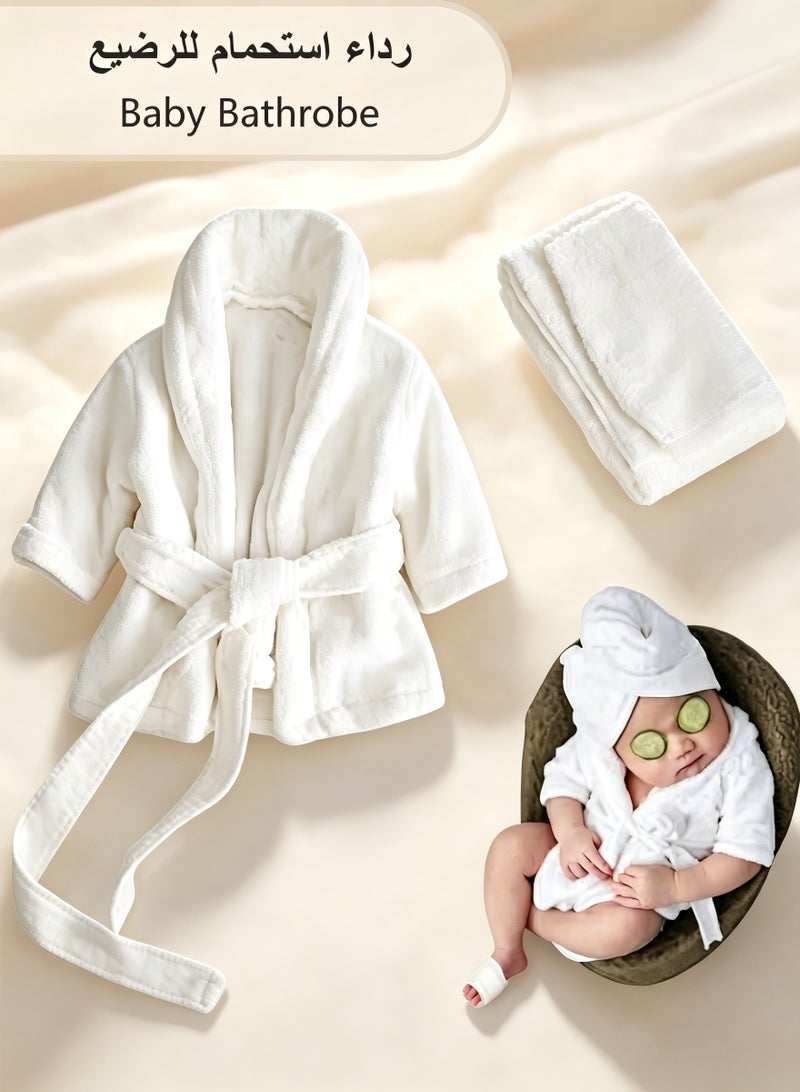 Newborn Baby Photography Props Set, 0–6 Months Infant Hooded Towels Bathrobe Towel  Combo, Baby Cute Towel with Hair Towel Wrap, Baby Photo Outfit Accessories, Baby Bath Towels Set Suitable for Boys & Girls (White) - Image 1