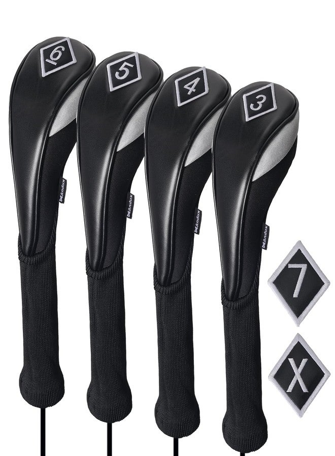 Andux PU Golf Hybrid Club Head Covers with Dial No. Tag Long Neck 4pcs/Set CTMT-04 Black - Image 1